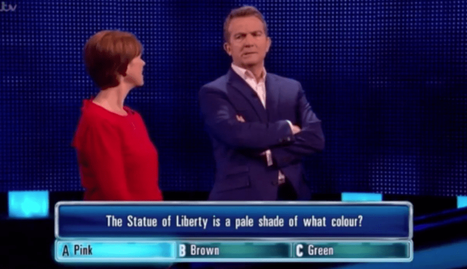 Bradley Walsh winced as Shauna selected pink for the colour of the Statue of Liberty