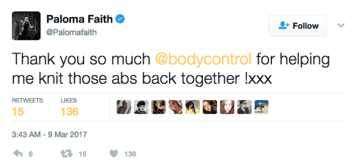  She tweeted the classes had helped 'knit her abs back together' after the birth of her daughter