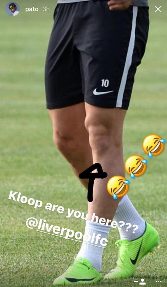  Alexandre Pato shared this image on his Instagram Stories function with the likeness of Liverpool boss Jurgen Klopp appearing in his knee