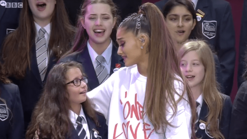 Natasha and the Parrs Wood High School choir joined Ariana Grande on the One Love Manchester stage