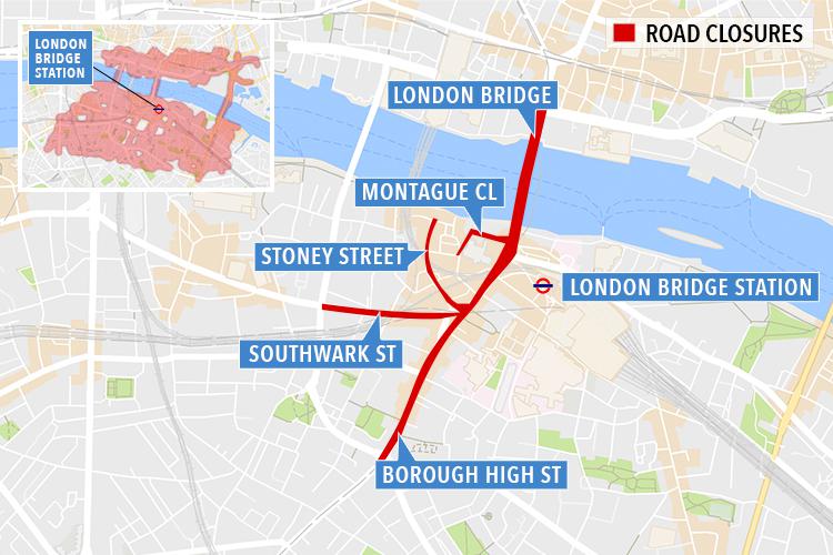  This map shows the road closures from London Bridge to Borough High Street