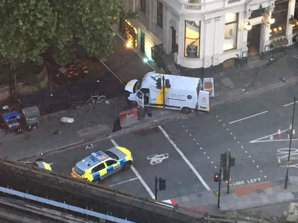 A picture of the van used in the deadly terror attack which left seven innocent people dead in the London Bridge area