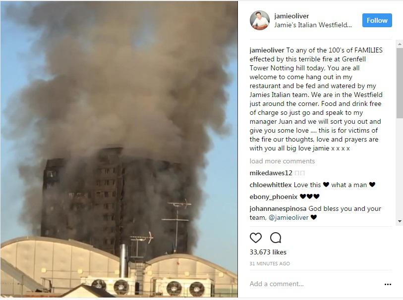  Celebrity chef Jamie Oliver has offered his restaurant to help the victims of Grenfell Tower inferno