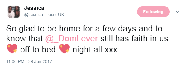  Jess revealed her joy at Dom's choice to stay loyal