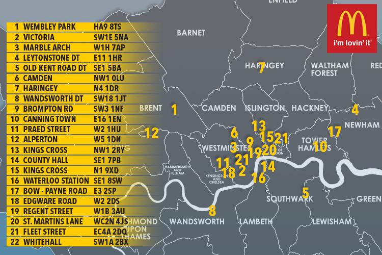  Locations in the capital include outlets in Camden, Victoria, Regent Street, and Waterloo station