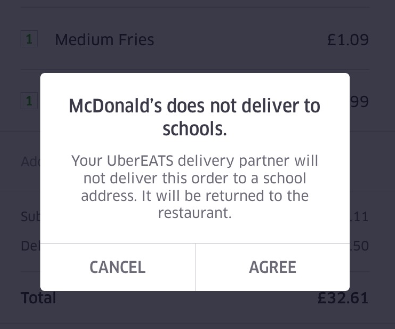  McDonald's does not deliver to school