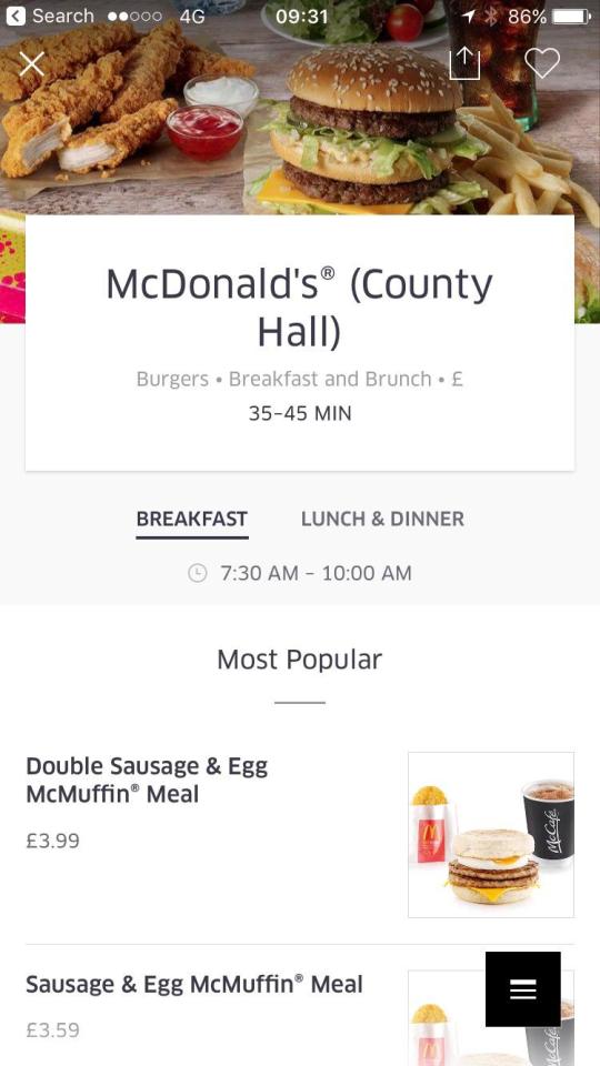  The McDelivery option on UberEATS will be available within 1.5 miles of the participating restaurants from 7 am to 2 am, seven days a week