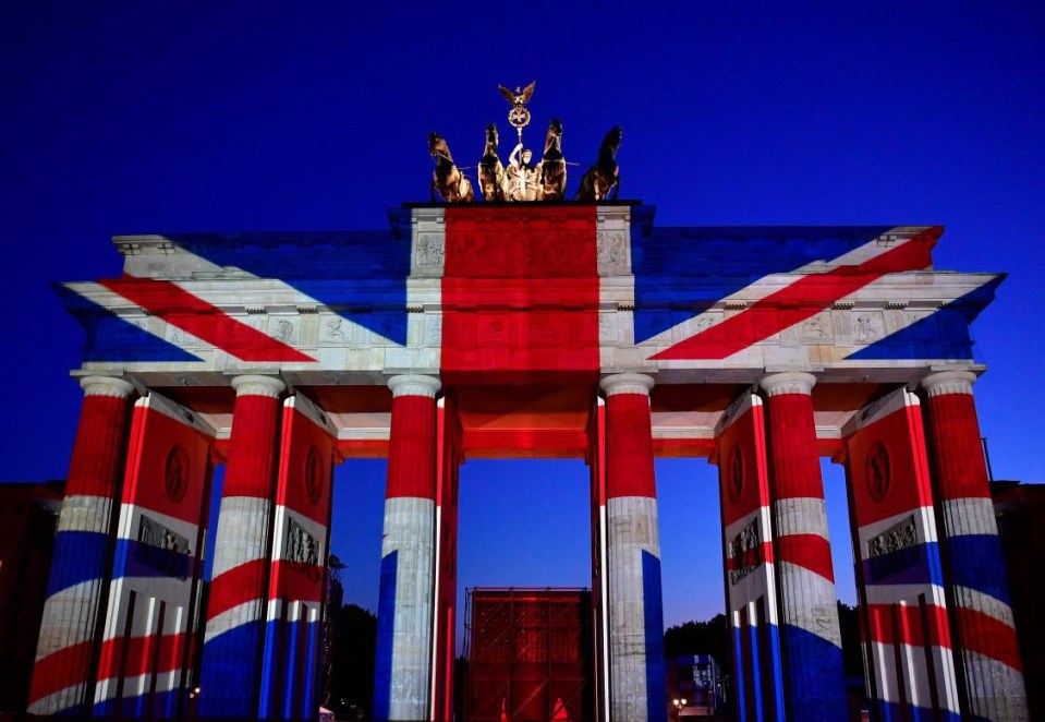 The Brandenburg Gate in Berlin was lit up with the Union Jack