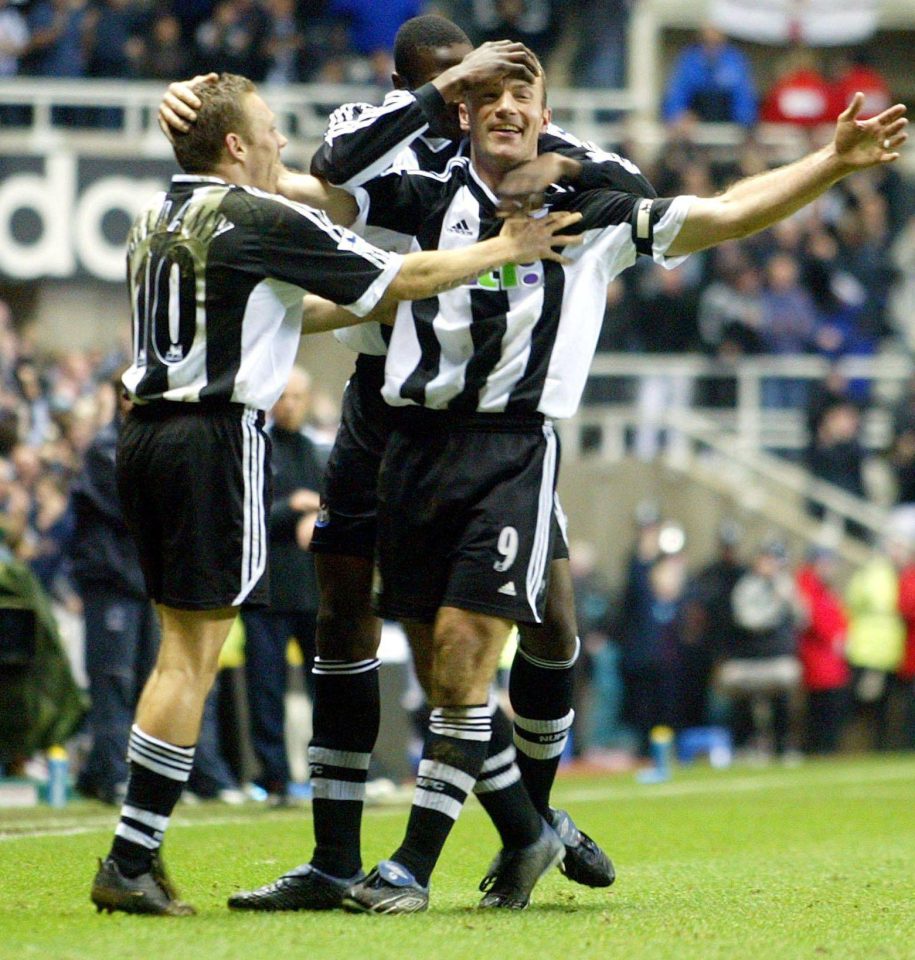  Alan Shearer celebrates a volley against Everton he rates as his best goal ever