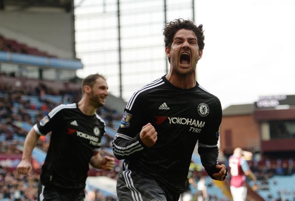  Alexandre Pato celebrates scoring his first goal for Chelsea - a penalty against Aston Villa