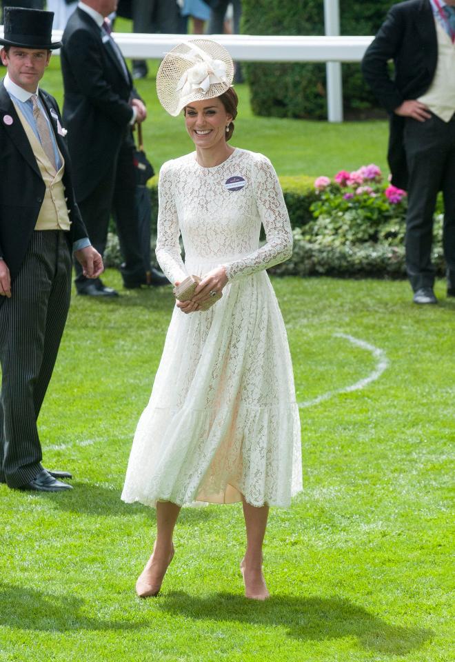  The Duchess of Cambridge's outfit was incredibly similar to the white lace midi dress she wore to Royal Ascot in 2016, pictured