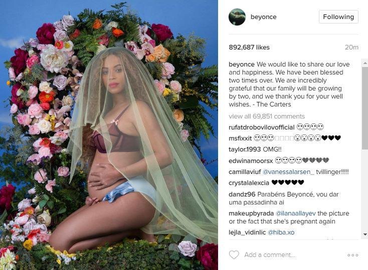  Beyonce - who used her Instagram page to reveal she is expecting twins - came under fire from the TV presenter