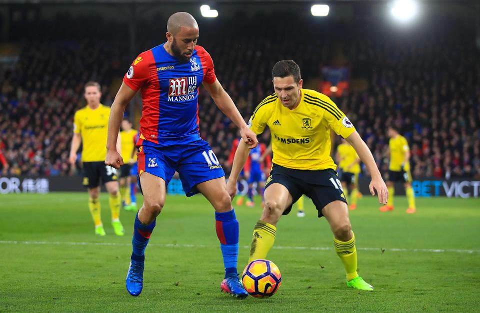  Stewart Downing, right, in action against Crystal Palace - one team who were in for him in January