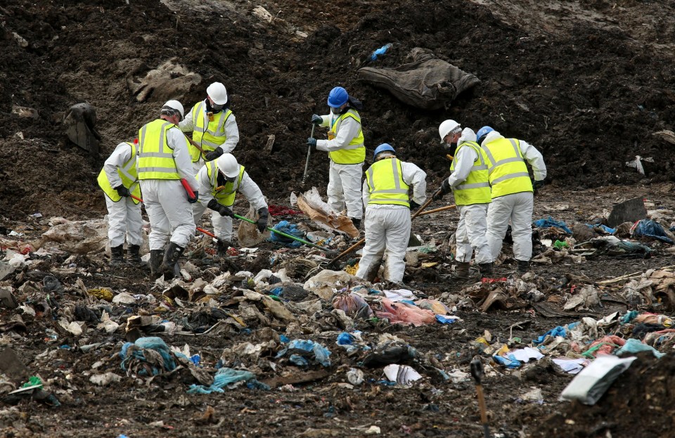 Experts search through rubbish at the landfill site in March