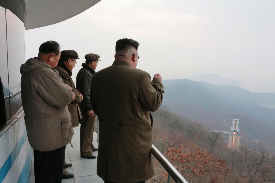  Kim Jong-un watches the ground jet test of a Korean-style high-thrust engine