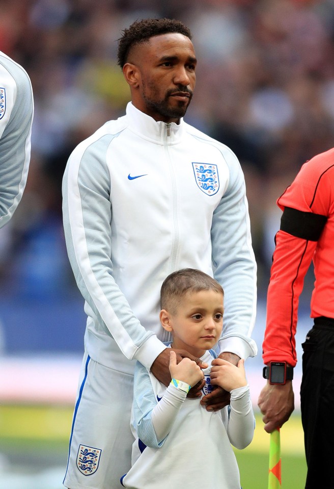 Bradley Lowery joins Jermain Defoe in walking out at Wembley before England's clash against Lithuania in March