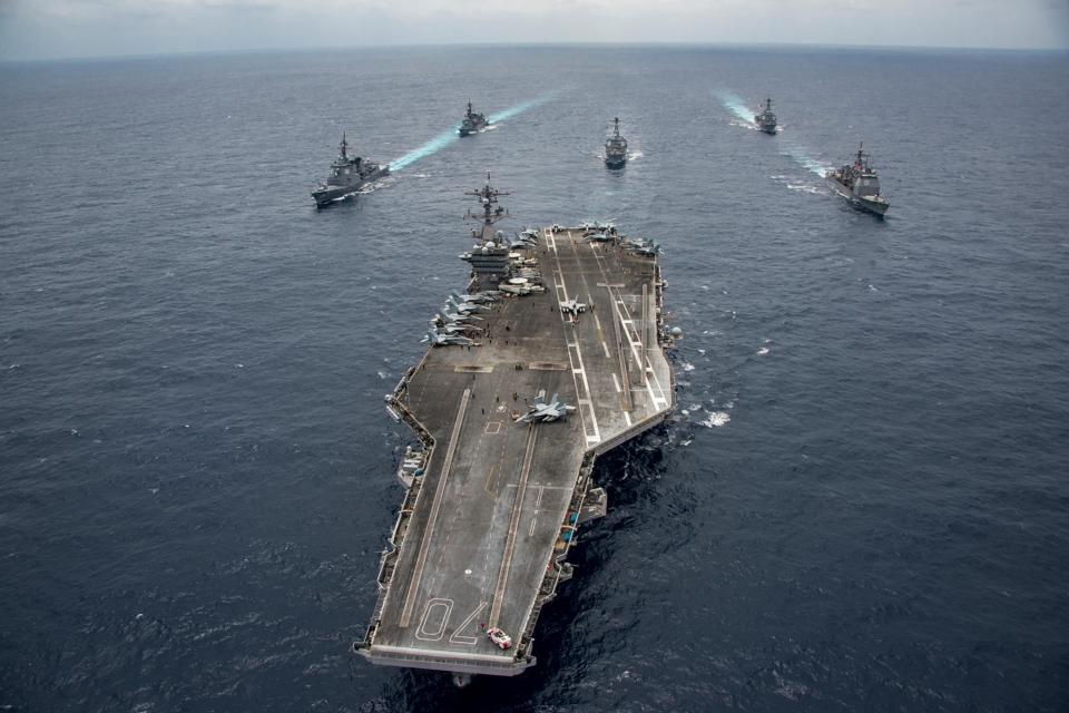  The USS Carl Vinson with the guided-missile cruiser USS Lake Champlain, the guided-missile destroyers USS Michael Murphy and USS Wayne E. Meyer along with the Japan Maritime Self-Defence Force destroyers JS Ashigara and JS Samidare