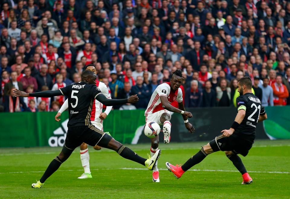  Traore scored for Ajax against Lyon in the Europa League semi-final last season