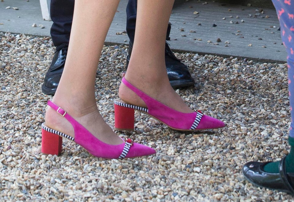 Mrs May’s two-tone, block-heeled slingbacks with strip