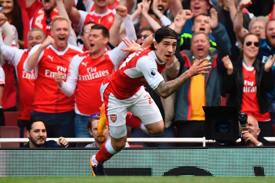 Bellerin wheels away to celebrate as Arsenal score their openong goal in the FA Cup final