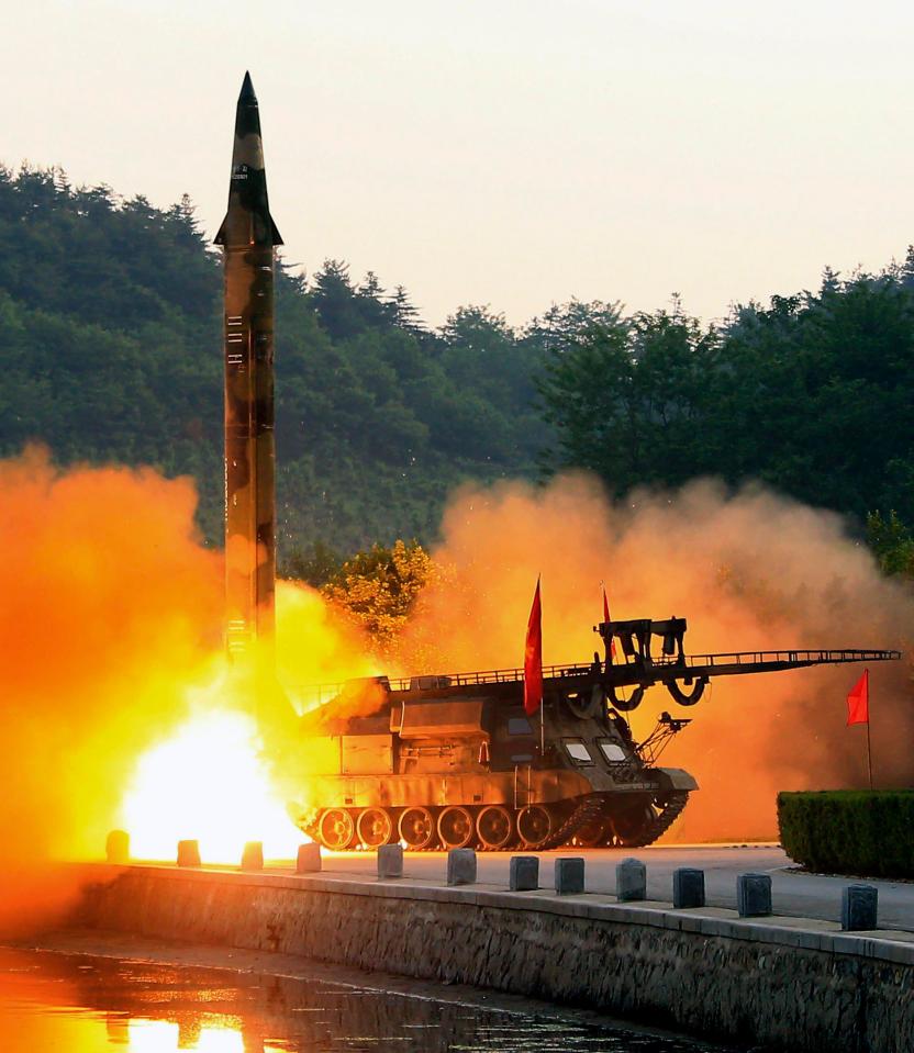  A photograph of a test-fire of an ICBM released by the North Korean military