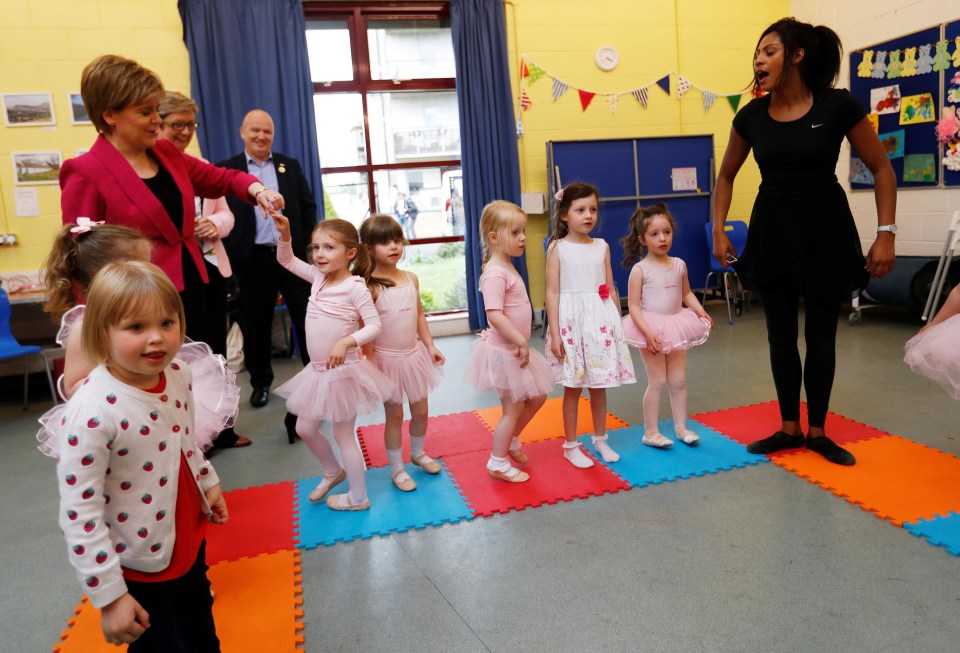 Ms Sturgeon dancing with children earlier today