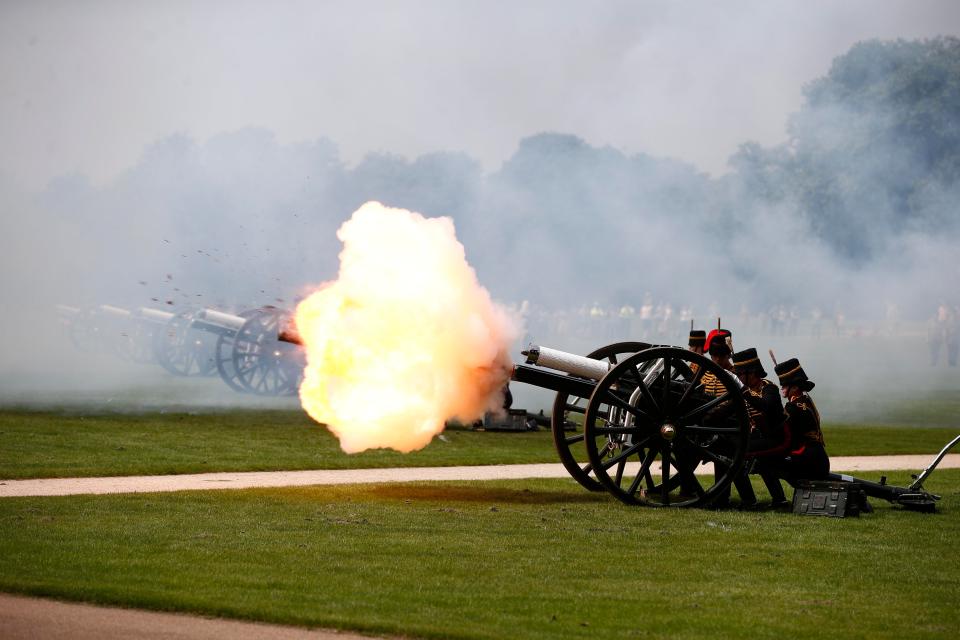  The salute took place before flash floods hit the South East of England