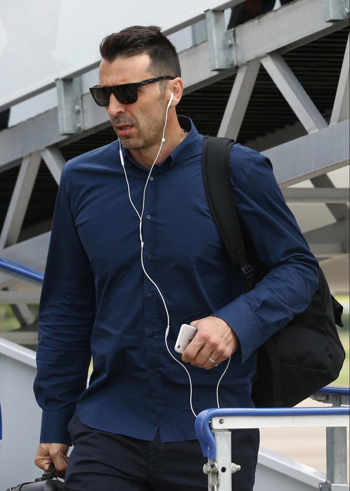 Gianluigi Buffon looks suave as the Juventus players arrive in Cardiff in double denim ahead of the Champions League final