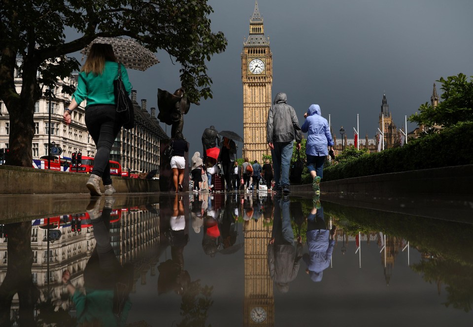 A grey capital … Big Ben could be seen against a striking grey backdrop on Friday