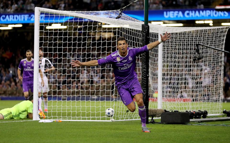  Cristiano Ronaldo wheeled away after making it 3-1