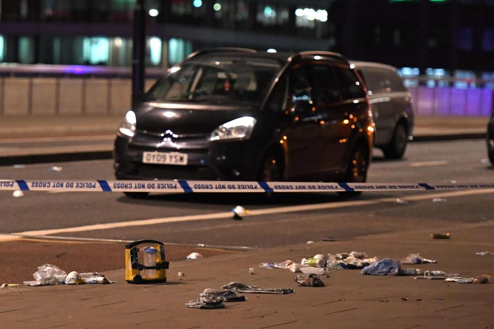  Three terrorists drove a van into pedestrians on London Bridge before knifing passers-by at London Bridge