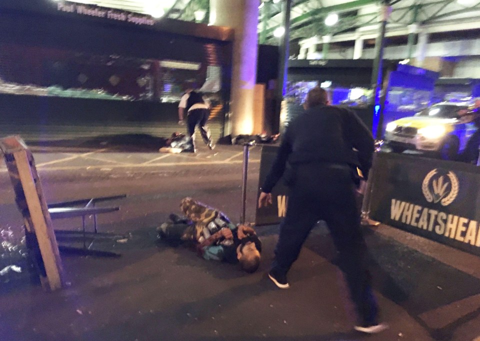 Ringleader Abz from east London lays dying on the floor following hail of police bullets