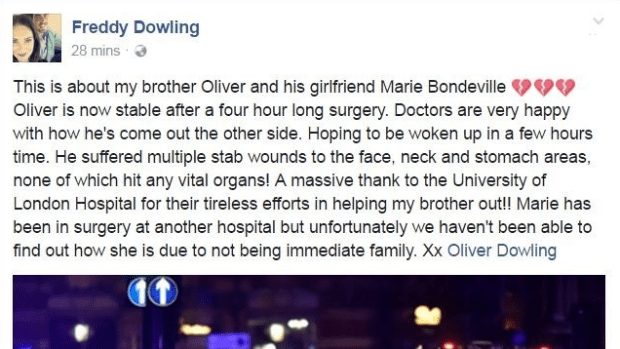 Heartbreaking statement … Dowling’s sister took to social media to inform friends and family her brother was stable