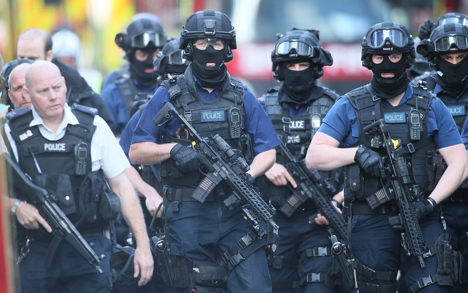 Armed cops put on a display of strength at London Bridge on Sunday