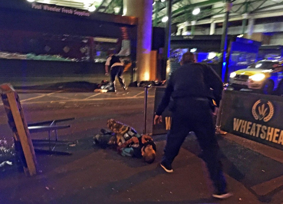 Ringleader Abz from east London lays dying on the floor following hail of police bullets