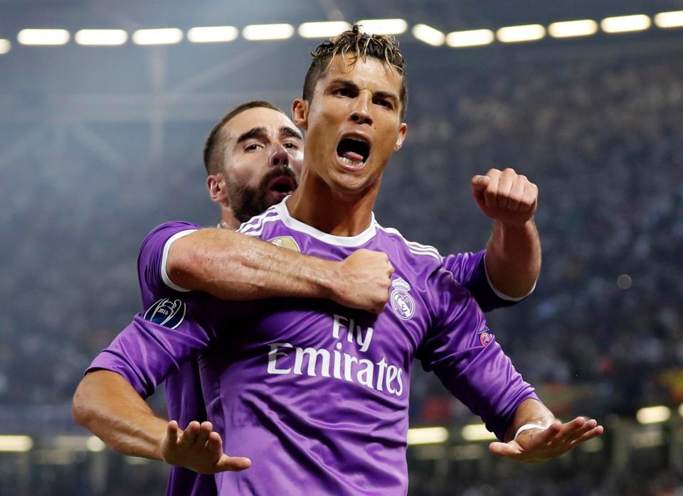  The 32-year-old celebrates after opening the scoring against Juventus in the Champions League final in Cardiff