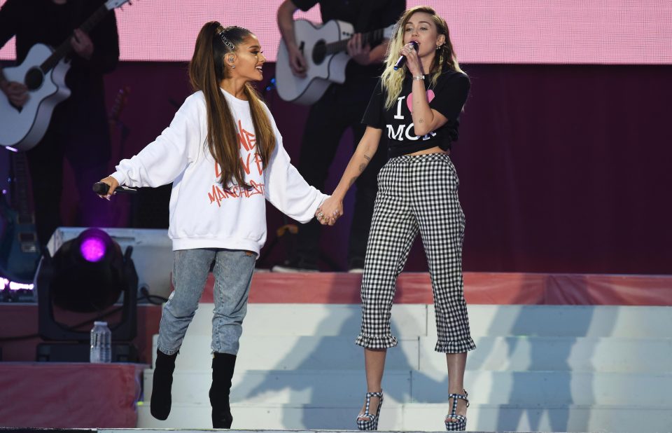  Ariana Grande performed with Miley Cyrus during the massive star-studded event in Manchester