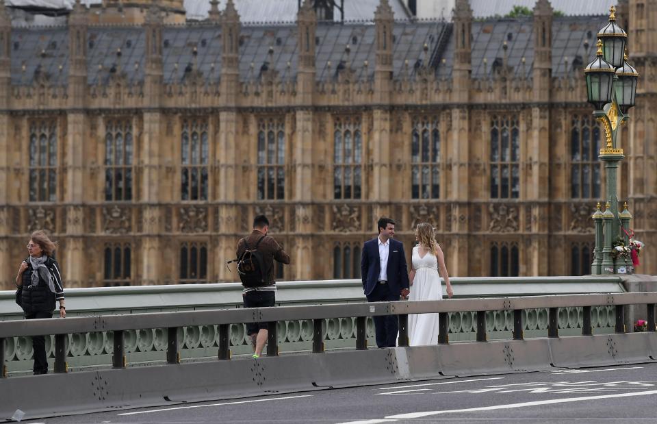  Security blocks were erected on Westminster Bridge overnight, in response to Saturday's attack