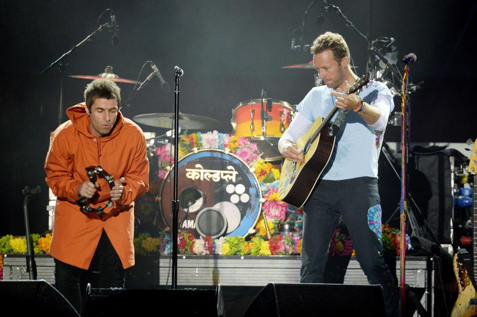  Liam played with Coldplay's Chris Martin at the benefit concert yesterday