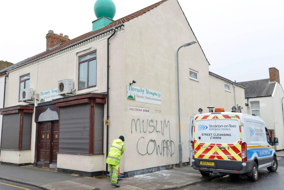 Thornaby Mosque’s secretary noticed the slur when he arrived for prayers at 3am on Monday