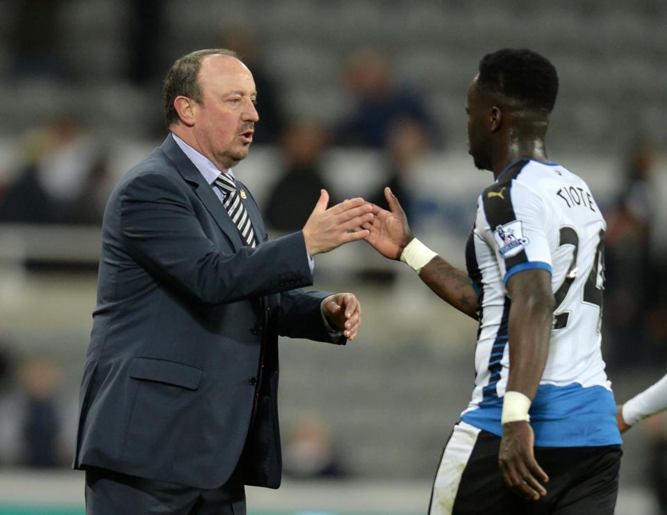  Cheick Tiote, seen here shaking hands with Rafa Benitez, spent seven years at Newcastle