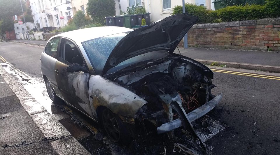 Adam watched helplessly as his car burnt to a cinder