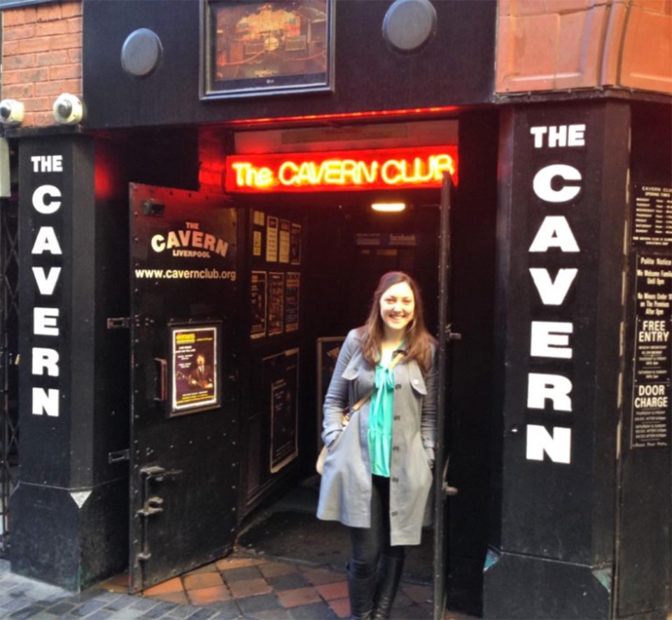 Kirsty pictured outside the famous Cavern Club in Liverpool