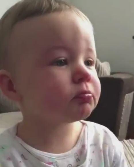  The baby's cute reaction has been viewed more than two million times