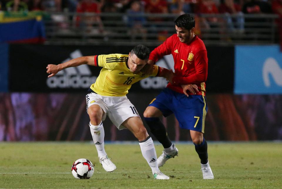  Alvaro Morata in action for Spain against Colombia during summer friendly