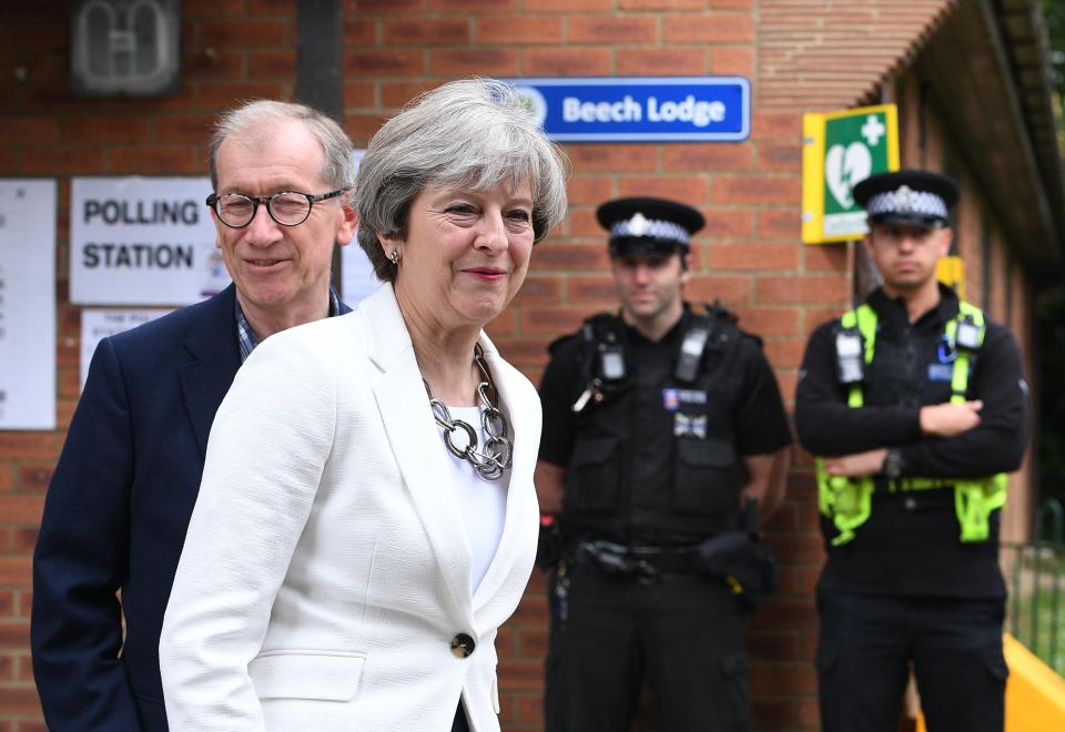  Britain's Prime Minister Theresa May arrives to vote in the general election at polling station in Maidenhead