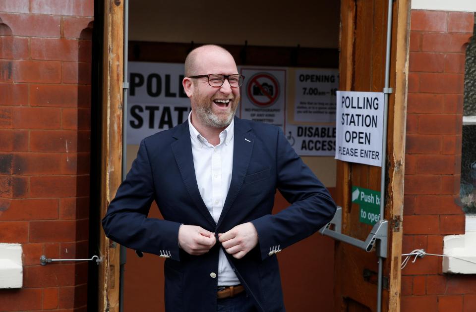  Ukip's Paul Nuttall laughs as he returns from voting in Congleton on Thursday morning