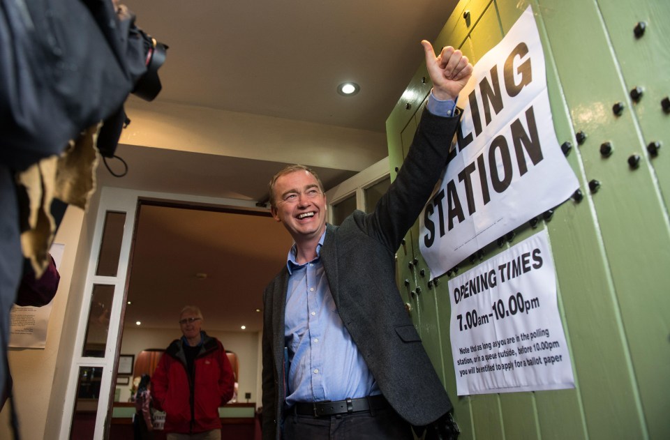 Tim Farron pictured at a polling station during his bid for re-election