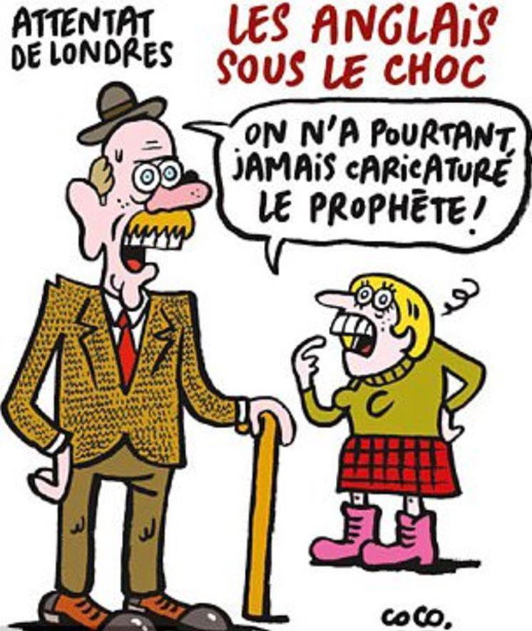  This cartoon reads: 'At least one never caricatured the Prophet.'