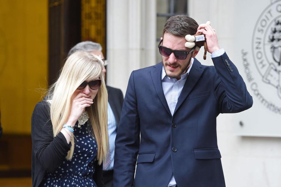  Distraught Connie Yates and Chris Gard pictured leaving the Supreme Court earlier this month. The ECHR has decided to stand by British judges' ruling against the parents' wishes